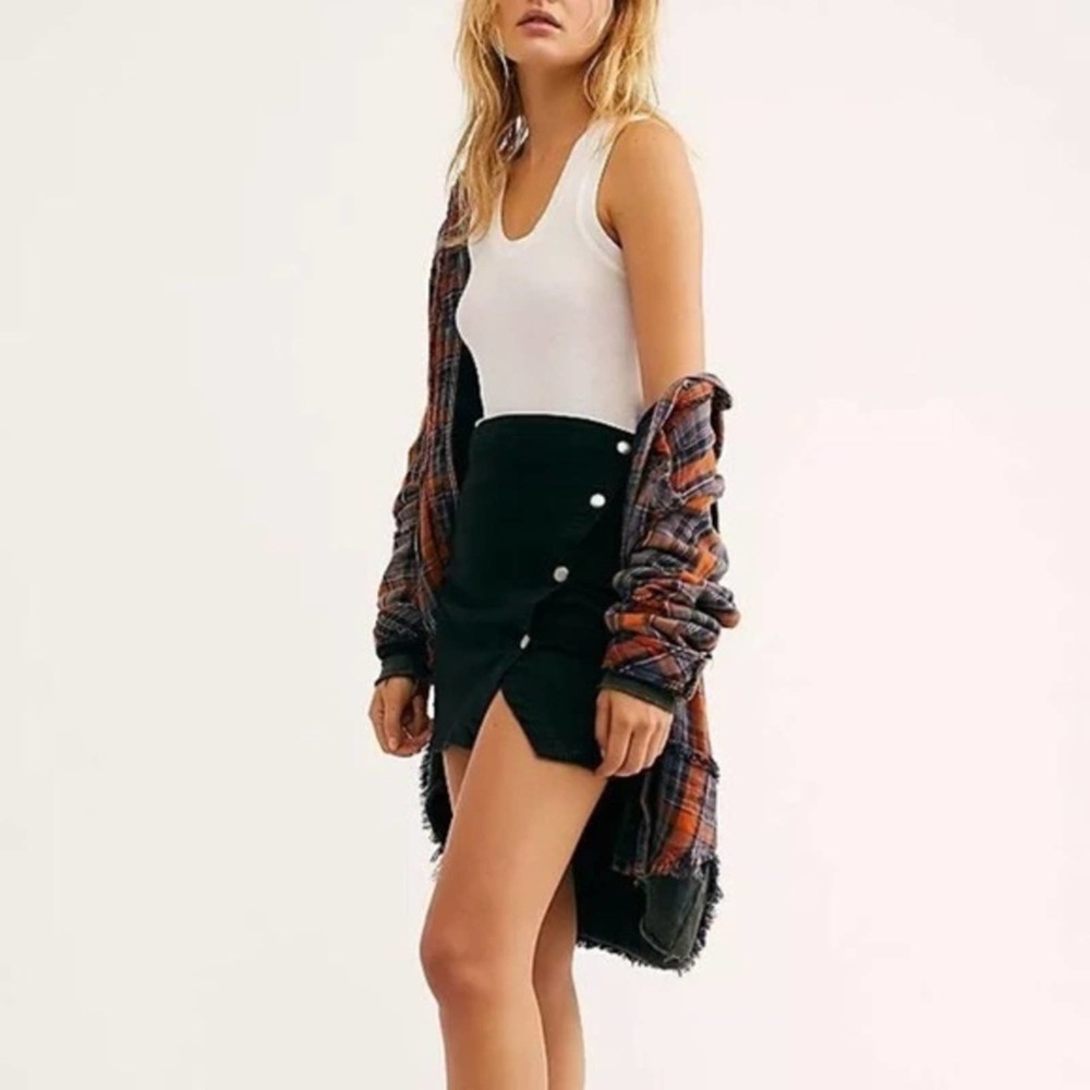 WE THE FREE Black Asymmetric Button Mini Skirt